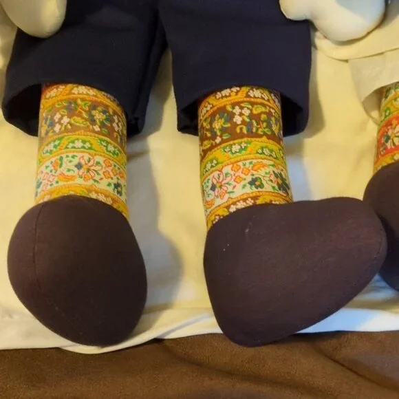 Raggedy Ann & Andy Handmade Yarn Hair Dolls 20" Blue Outfits Embroidered Faces - Picture 7 of 13